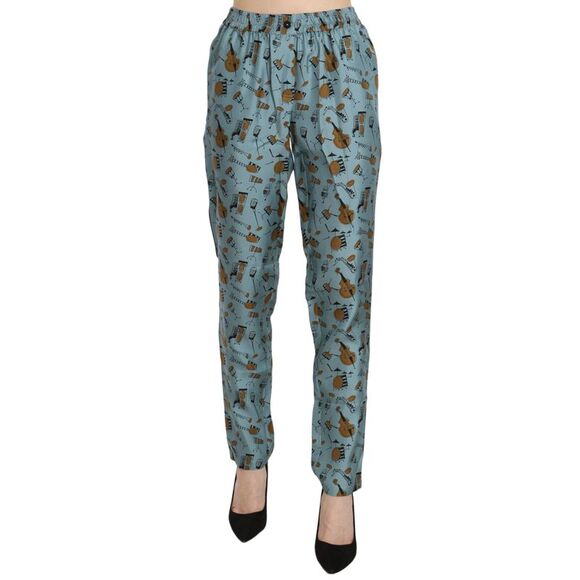 Dolce & Gabbana Dolce Gabbana Musical Instruments Print Trousers Women Blue - Picture 1 of 4